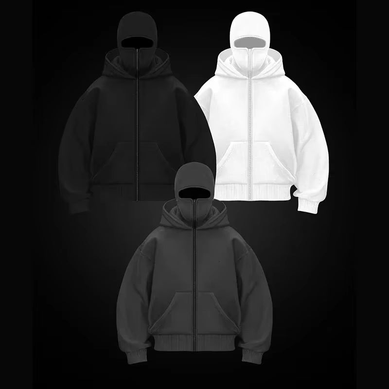Men and Women Balaclava Y2K Gothic Harajuku Autumn and Winter New Item Double Hooded Sweatshirt Men'S Mask Zipper Sportswear